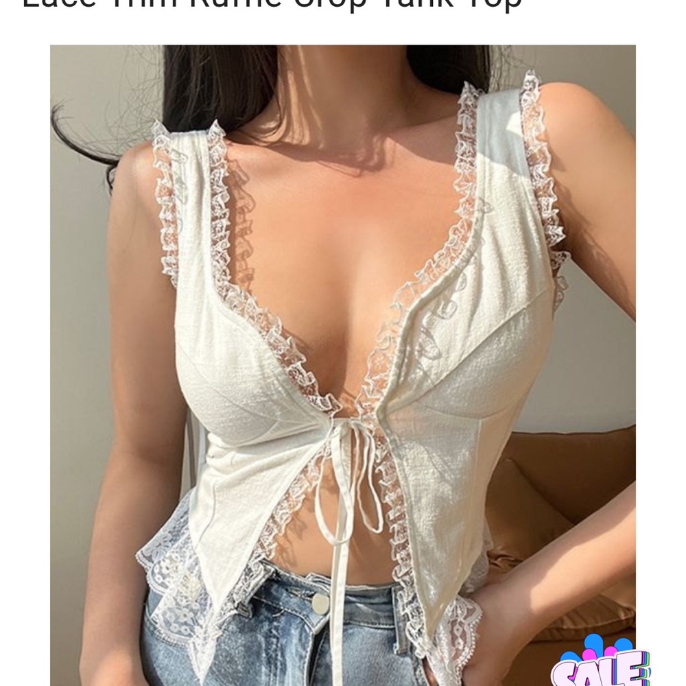 White Lace Ruffle Crop Tank Top